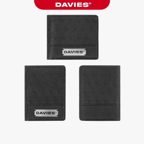Ví da cầm tay nữ nam họa tiết DAVIES local brand dáng ngang, dọc màu đen chống nước nhiều ngăn Identity Wallet I D-V67