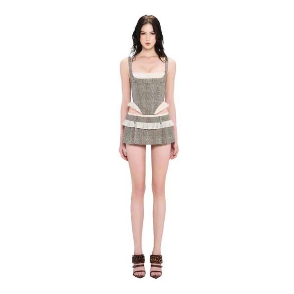 LSOUL - Moni Set Áo Corset Hai Dây Phối Voan + Chân Váy Miniskirt Cạp Voan A25072830 CV25070727