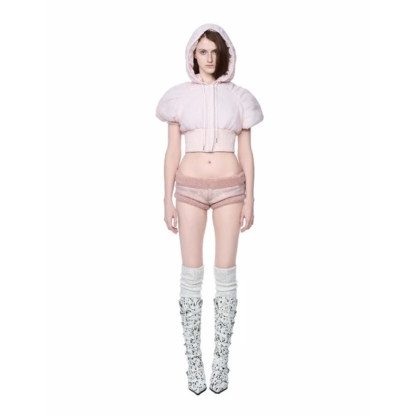 LSOUL - Áo Hoodie Croptop Tay Bồng Cá Tính + Quần Short Co Giãn Pinky Set A25052817