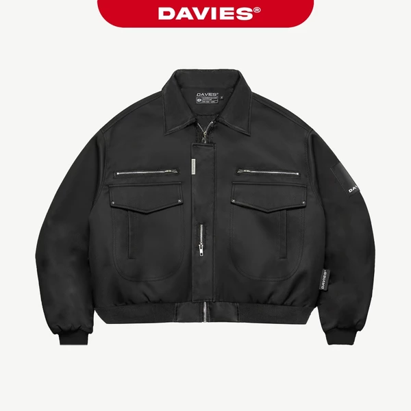 Áo khoác dù croptop nam nữ DAVIES chất liệu dù protex bền và kháng nước màu đen Crop Bomber Jacket Classy | D38-AK3