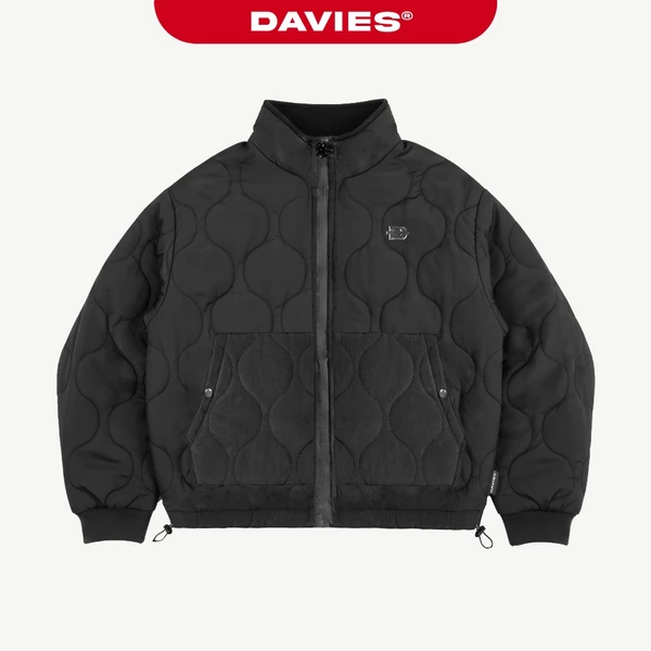 Áo khoác chần bông nam nữ DAVIES họa tiết, màu đen cổ cao form rộng dù 2 lớp kháng nước Air Jacket local brand| D36-AK1