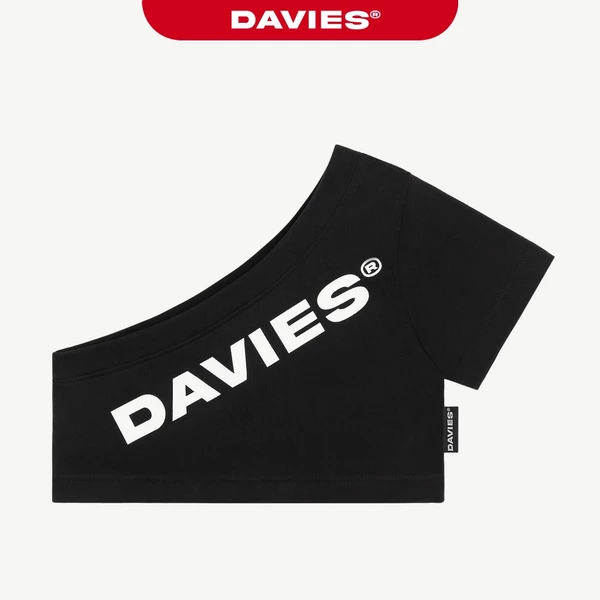 Áo croptop lệch vai local brand DAVIES ngắn tay màu đen in logo vải thun cotton thoáng mát One Shoulder Croptop I D-T2