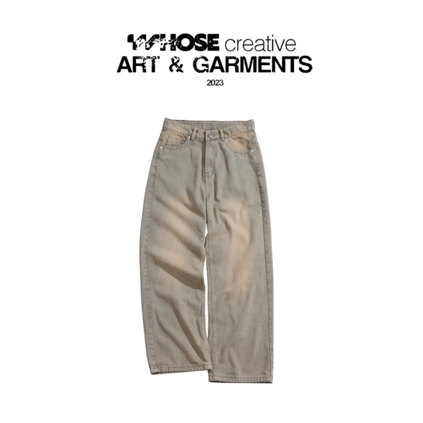 DUSTY KHAKI WIDE STRAIGHT JEANS WHOSE - Quần jeans ống đứng wide fit Whose Studio 2160