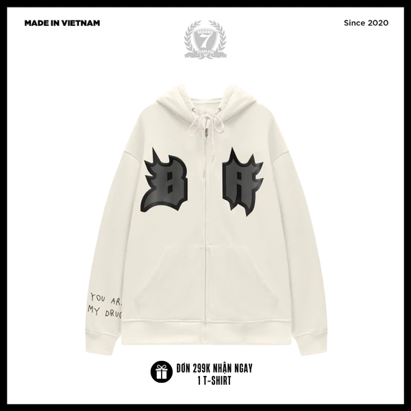 Áo Hoodie Nỉ Bông Khóa Kéo Unisex Banawa – Zip Hoodie Badass Monogram | Local Brand Chính Hãng