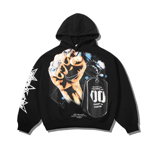 Áo khoác HOODIE NO SYSTEM BOXY màu ĐEN form crop - HIGHCLUB - Unisex.