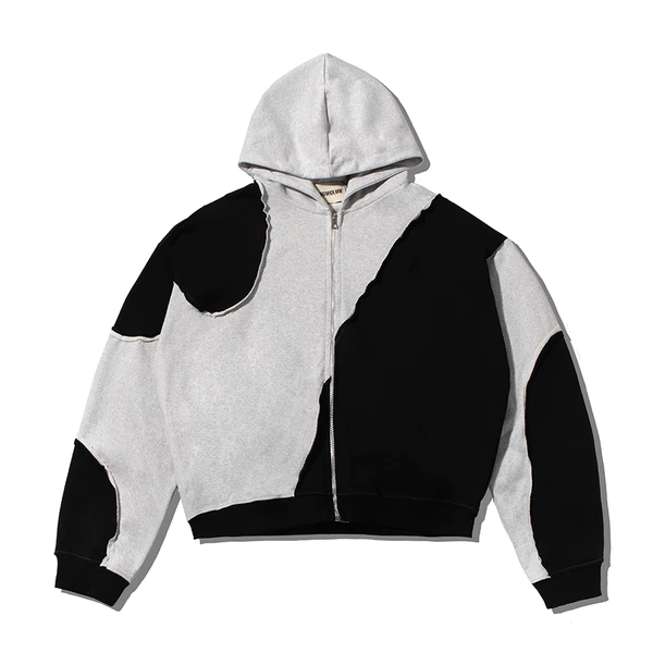 Áo khoác HOODIE SHADOW BOXY màu XÁM-ĐEN fullzip form crop - HIGHCLUB - Unisex.