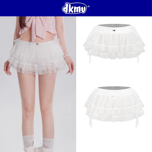 Chân váy ngắn xếp tầng xuyên thấu DKMV thiết kế phối ren thắt nơ hai bên đáng yêu màu trắng Tulle Ballet Skirt | K-V6