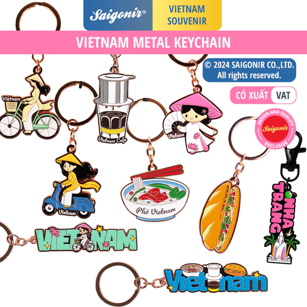 Móc khóa kim loại lưu niệm hình cafe gỏi cuốn phở bánh mì bún bò lá cờ Quà lưu niệm Vietnam Saigonir