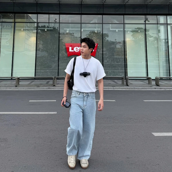 FADED BLUE WIDE STRAIGHT JEANS WHOSE - Quần jeans ống đứng wide fit Whose Studio 2143