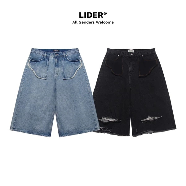 Quần Jeans Ngắn Ống Rộng Unisex LIDER CARPENTER DENIM SHORTS - Black/Blue
