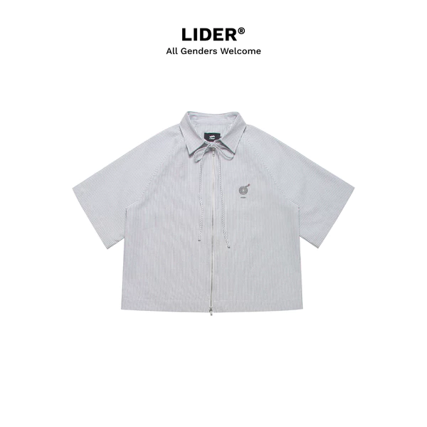 Áo Sơ Mi Kẻ Sọc Khóa Kéo 2 Đầu LIDER POPEYE STRIPED ZIP-UP SHIRT - Striped Grey/Red