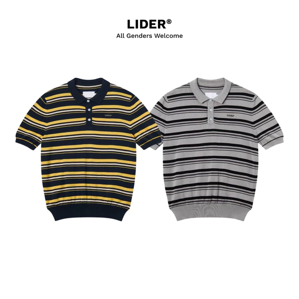 Áo Polo Len Dệt Kẻ Sọc Tay Ngắn LIDER CAMPUS POLO SHIRT - Striped Grey/ Striped Honey