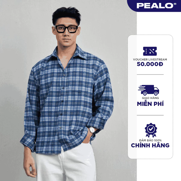 Áo Sơ Mi Flannel PEALO chất liệu cotton Form Rộng Kẻ Caro SPT2