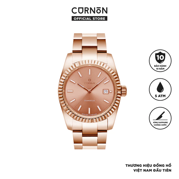 Đồng Hồ Nam Curnon Grandeur Rosetone – Mặt Kim Dạ Quang, Thiết Kế Sang Trọng, Dây Kim Loại Chính Hãng