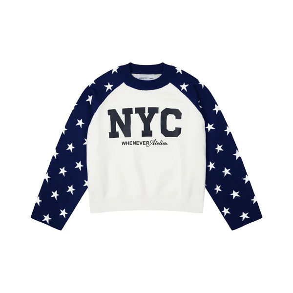 “WHENEVER” ÁO SWEATER LEN HỌA TIẾT NGÔI SAO - STAR RAGLAN SWEATER /  WHITE NAVY