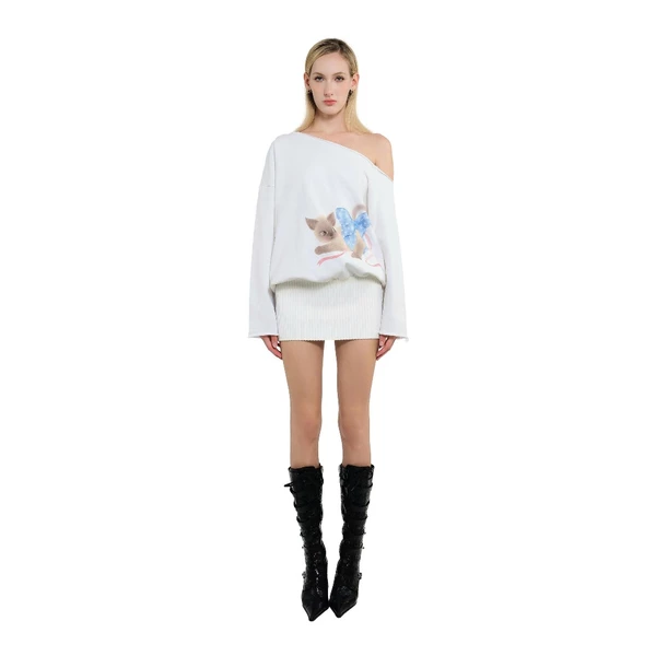 LSOUL Đầm Trễ Vai Tay Dài Bo Gân Cotton Co Giãn In 3D Ling Dress V25101688 V25101689