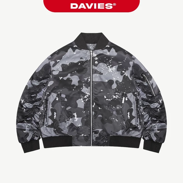 Áo khoác bomber hiphop hoạ tiết camo DAVIES tay áo nhún khóa kéo kèm nút bấm chất dù 2 lớp Maverick Jacket | D-AK29-CM