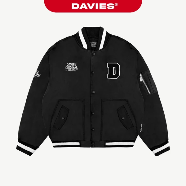 Áo khoác bomber nam nữ form rộng DAVIES local brand vải dù màu đen thêu chữ Khaki Daviesism Jacket | D36-AK6-DU