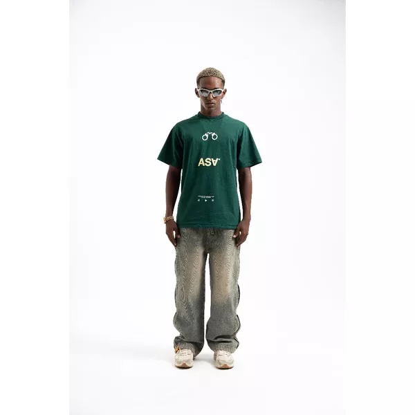 Áo Phông Nam ASA HandCuff Cotton 2 Chiều Form Slim-Fit Họa Tiết In Cao Cấp Phối Màu Xanh Top Menswear Áo Thun Cổ Tròn