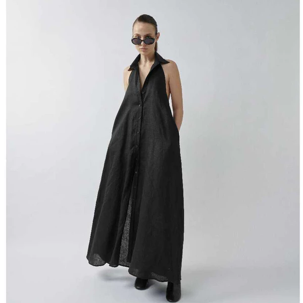 HIGHCHIC - SENSE COLLECTION - ĐẦM LINEN DÁNG DÀI HỞ LƯNG - MORI LINEN DRESS
