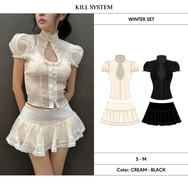 [CÓ TÁCH LẺ] Set áo tay phồng khoét cổ kèm bra và chân váy xếp ly voan tơ WINTER - 𝐊𝐈𝐋𝐋 𝐒𝐘𝐒𝐓𝐄𝐌