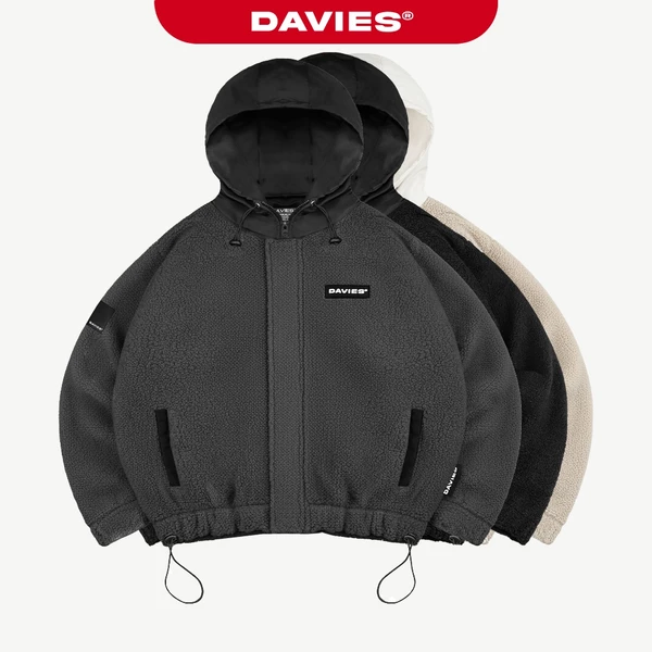 Áo khoác lông cừu DAVIES nữ nam có mũ trùm đầu local brand màu đen, be form rộng Fleece Hooded Jacket I D35-AK5