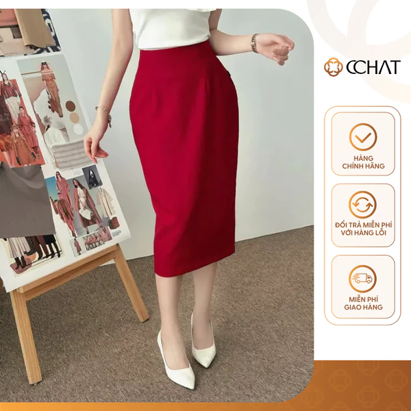 Chân Váy 𝐂𝐂𝐇𝐀𝐓 Dáng Bút Chì Cạp Bổ Chất Tuytsi Cao Cấp Mềm Mịn 93CDS2009OT