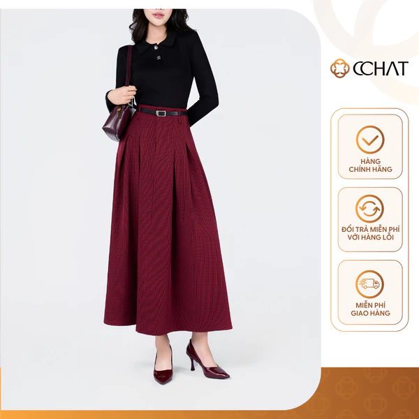 Chân Váy 𝐂𝐂𝐇𝐀𝐓 Dáng Xòe Liền Ly Chất Liệu Tuytsi Cao Cấp Sang Trọng 24CDS7001XT