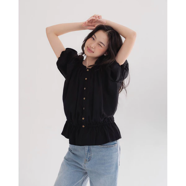 DOB - Áo kiểu nữ tay ngắn phối thun bo eo nhẹ | Elin |
