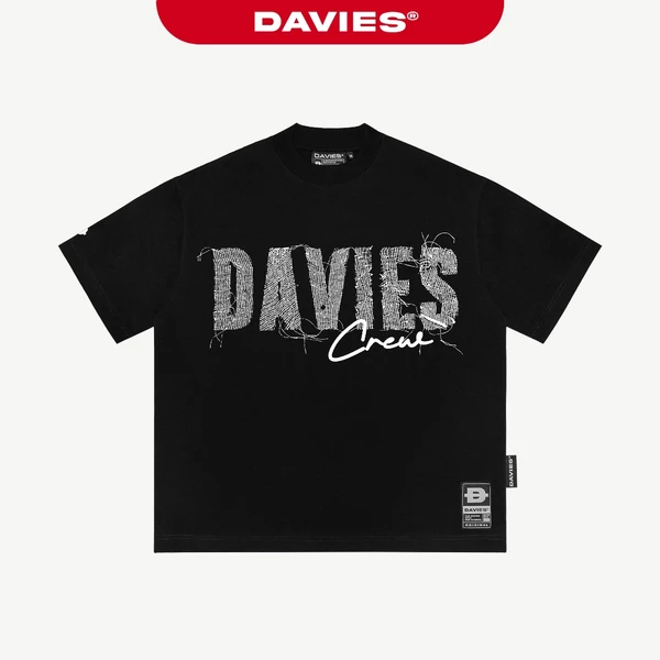Áo phông nam nữ form rộng DAVIES cổ tròn họa tiết hình in chữ độc đáo thun cotton co giãn màu đen Shredded Tee | D-T43