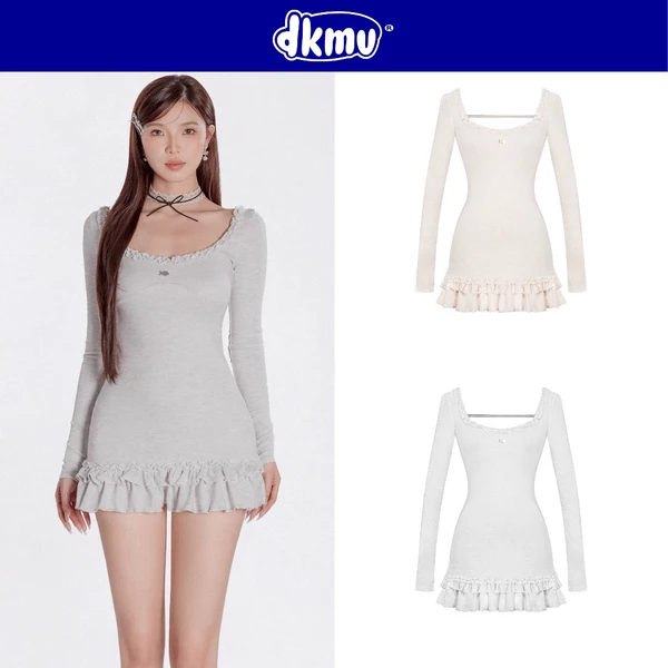 Đầm nữ nhẹ nhàng tay dài nhún bèo DKMV dáng đuôi cá đáng yêu hở lưng phối dây đính logo cá inox Cather Dress | K-D44