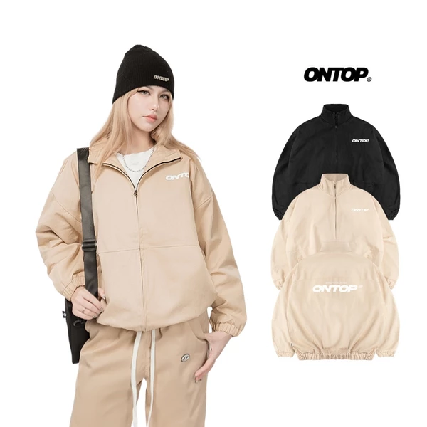 Áo khoác kaki cổ trụ bo chun 2 lớp ONTOP túi trong, có size cho nam nữ màu đen, be local brand | O18-AK9