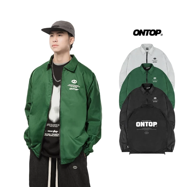 Áo khoác dù cổ bẻ màu đen xanh xám ONTOP local brand nam nữ có túi trong, dây rút điều chỉnh độ rộng | O20-AK12