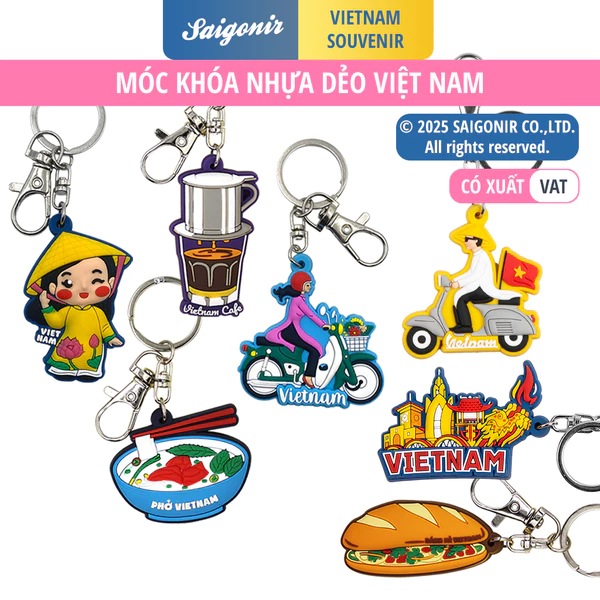 Móc khóa dẻo hình đồ ăn Việt Nam Bánh mì Cafe Phở kèm móc cài lobster tiện lợi Lưu niệm Saigonir