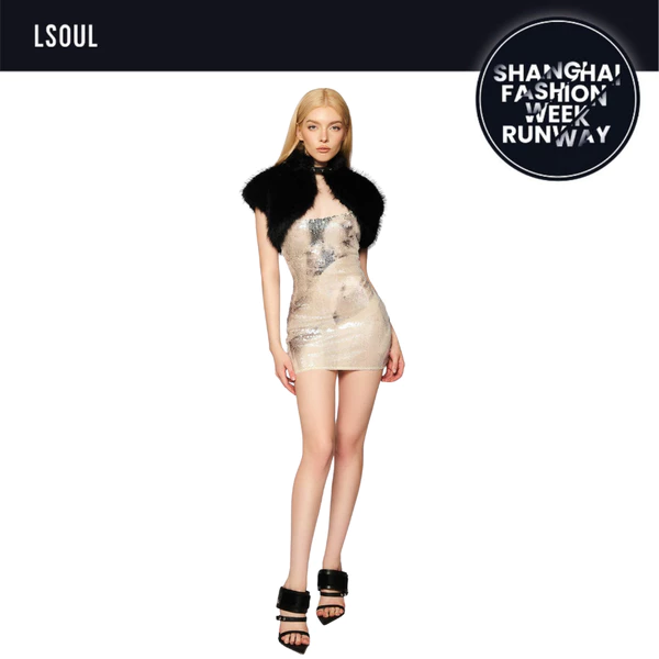 LSOUL Đầm 2 Dây Ôm Body Dáng Ngắn Sexy Phủ Họa Tiết 3D Đính Sequin Bianca Dress V25051669