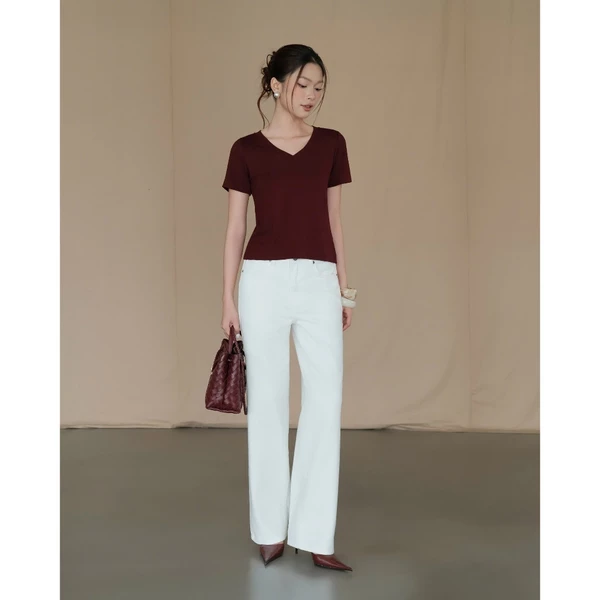 RUBIES Min Top - Áo Thun Nữ Dáng Suông Ôm Basic Tay Ngắn Cổ Tim V