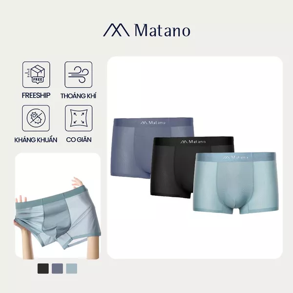 COMBO 3 Quần Boxer Nam Lụa Băng Thông Hơi Matano QL066 thông thoáng, mềm mại, co giản, kháng khuẩn, thấm hút mồ hôi