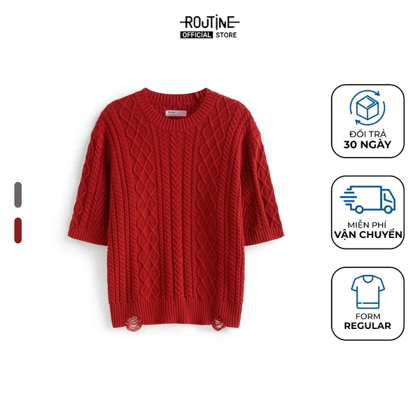 Áo Dệt Kim Nam Tay Ngắn Vặn Thừng Form Regular - Routine 10F25KNI012