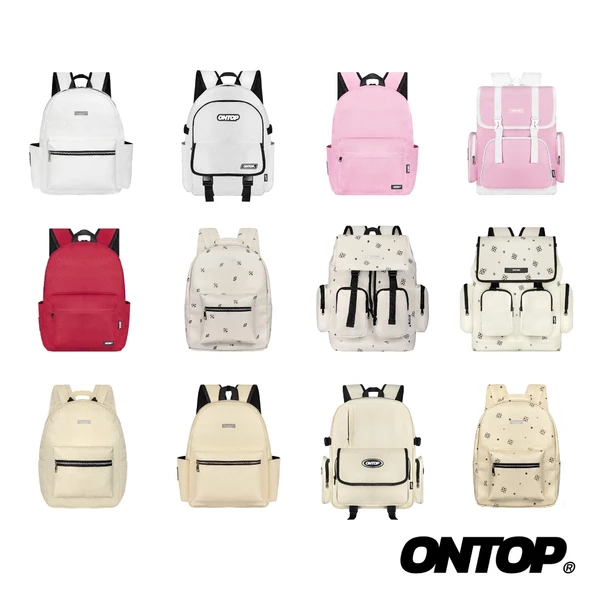 Balo trắng hồng đỏ màu pastel ONTOP nhiều ngăn đựng laptop, balo nữ xinh xắn êm vai