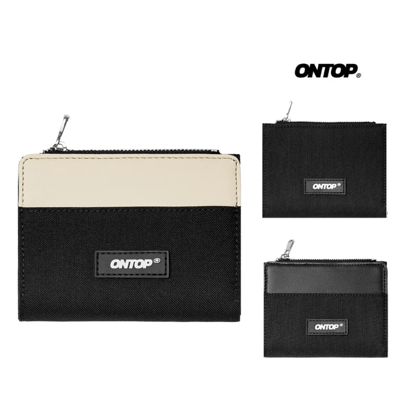 Ví canvas phối da local brand ONTOP nam nữ nhiều ngăn màu đen, kem Bi-Fold Bastille Wallet with Zip | O-V49