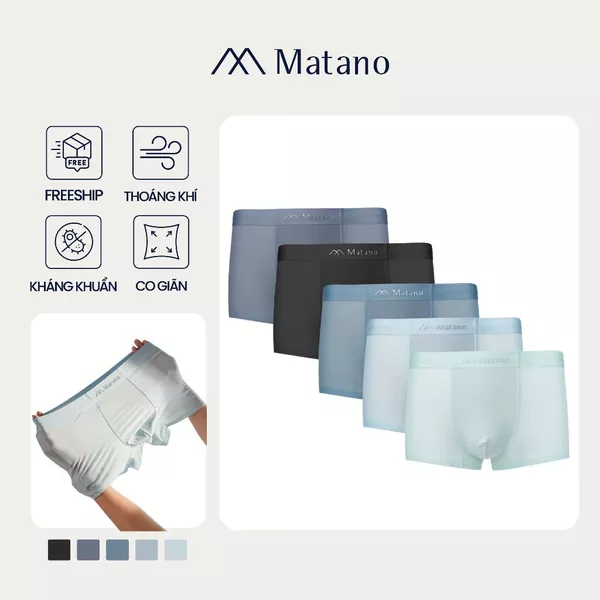 COMBO 5 Quần Boxer Nam Lụa Băng Trơn MATANO QL065 basic, co giãn, ôm, mềm mại, thoáng mát, kháng khuẩn, thấm mồ hôi