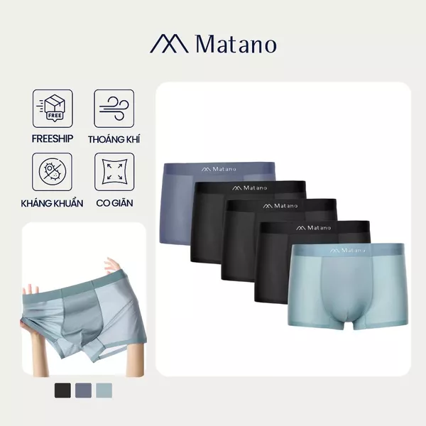 COMBO 5 Quần Boxer Nam Lụa Băng Thông Hơi Matano QL066 thông thoáng, mềm mại, co giản, kháng khuẩn, thấm hút mồ hôi