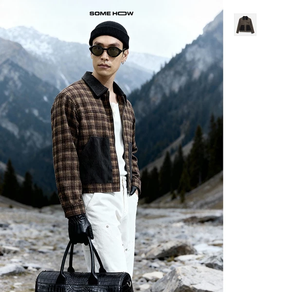 [N] Áo Khoác Slimfit The Brown Check Phối Nhung Tăm Cổ Áo Túi Hộp Phong Cách Vintage, AK0097 SOME HOW STORE