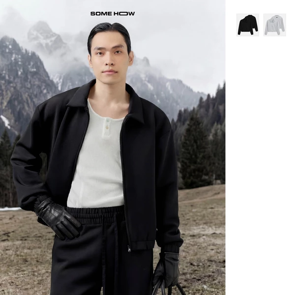 [N] Áo Khoác Boxy Nỉ Black Gray Form Rộng Dày Dặn Lót Lưới Phối Bo Thun, AK0100 SOME HOW STORE