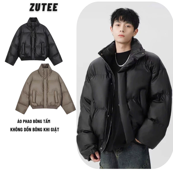 Áo Phao Boxy Không Dồn Bông ZUTEE Dày Dặn Cổ Cao Dài Tay Áo Phao Bông Tấm Cơi Béo