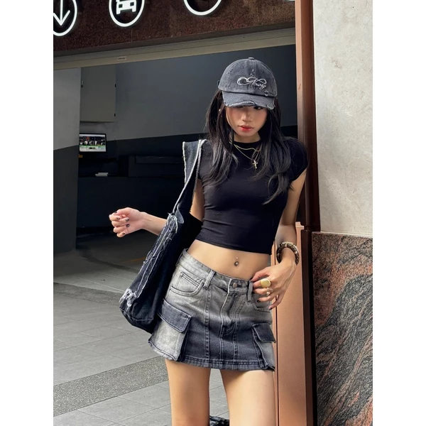 Váy NEEDS OF WISDOM Denim Cargo Mini Skirt - Washed Grey - Local Brand Chính Hãng