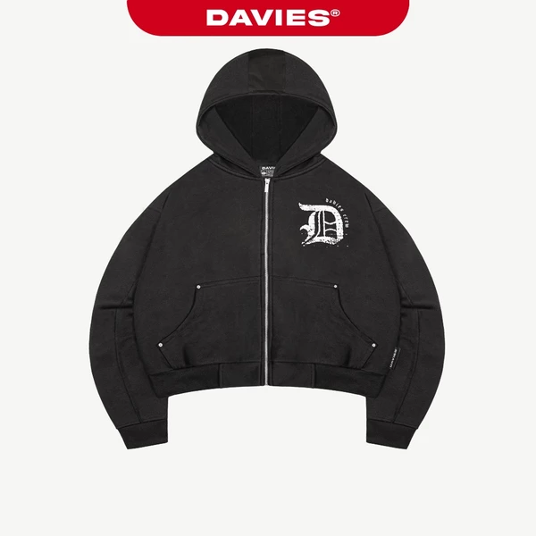 Áo khoác hoodie zip nam nữ mũ to DAVIES hoạ tiết hình in lụa 2 mặt viền tay đính nút kim loại bo chun Medievel | D-HD6