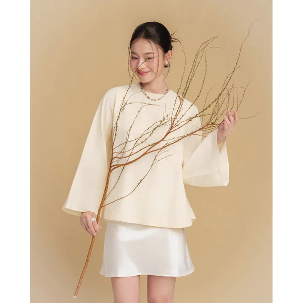 DOB - Áo linen tay dài loe cut-out vai dáng suông Loe Shirt