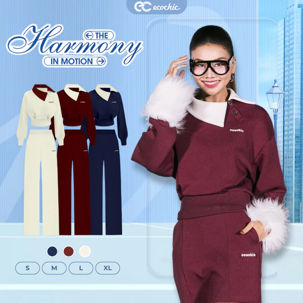 Set bộ Áo Cổ Chéo ECOCHIC Áo Dáng Crop Thời Trang Quần Ống Suông Chất Liệu Cao Cấp Chính Hãng B213