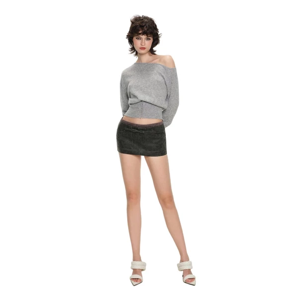 LSOUL Áo Len Croptop Lệch Vai Misha Top + Chân Váy Lisa Chất Da Cạp Trễ Y2K Ron Skirt CV25110743